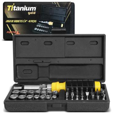 Imagem de Jogo de Soquetes Ponteiras Titanium com Encaixe 1/4 Polegadas 41 Peças com Maleta