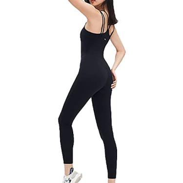 Imagem de Yajun Macacão de ioga levanta bumbum leggings com alças duplas sem costura macacão esportivo elástico macacão de poliéster para dança, preto, P (47 kg)