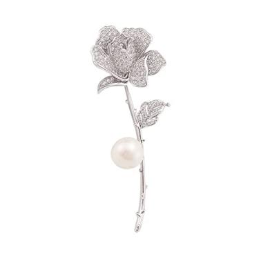 Imagem de KIZQYN Broche feminino broche de rosa de broche personalizado pin terno casaco corpete luxo pérola temperamento acessórios versáteis acessório de fantasia (cor: prata)