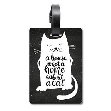 Imagem de Cat In Home Bolsa de viagem com citação preta e branca Etiqueta para cartão de bagagem