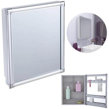 Imagem de Armário Banheiro Espelheira Sobrepor e Embutir Cinza | Com Perfil de Alumínio | 36x11x45cm | 01 Porta | Astra