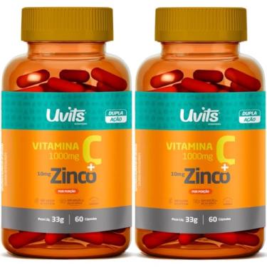 Imagem de Kit 2 Vitamina C 1000g + Zinco 10mg 60 Cápsulas cada - Uvits
