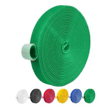Imagem de 5 metros de Organizador de Fios em rolo | Enrrolar Cabos | Chicote Organizador De Fio | Autoaderente Fixação Abraçadeira Cabos Chicote Fios Fecho de contato OFC (Verde, 10mm)