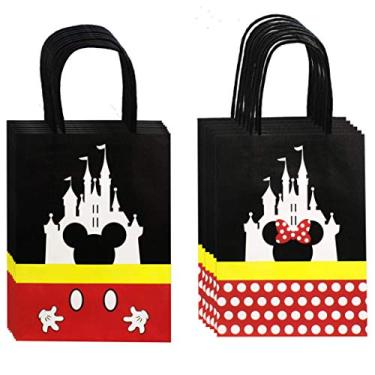 Imagem de QMZ Sacos de presente de presente de castelo sacos de papel com alça para chá de bebê de aniversário Mickey Minnie decoração de festa suprimentos - 12 peças