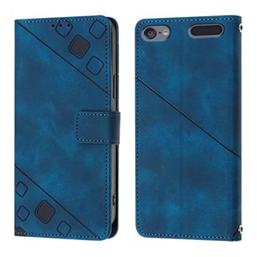 Imagem de LEMAXELERS Capa carteira para iPod Touch 5, iPod Touch 7 com [suporte para cartão de crédito] Capa de telefone de couro PU com textura de recuo para iPod Touch 5 / Touch 6 Azul YBY
