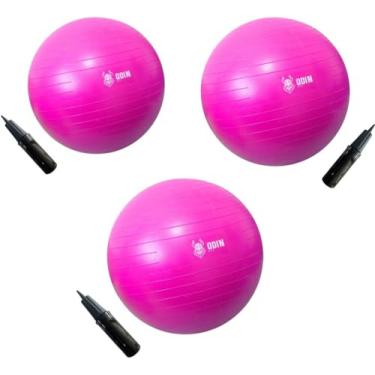 Imagem de Kit com 3 Bolas de Gin?stica Su??a Pilates 55cm 65cm e 75cm Rosa Odin Fit