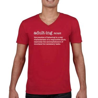 Imagem de Camiseta adulta com definição de adulto gola V divertida Life is Hard Humor Parenting Responsibility 18th Birthday Gen X Tee, Vermelho, XXG