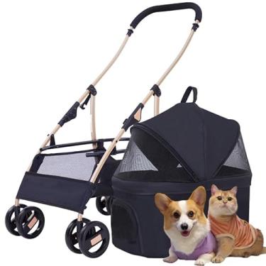 Imagem de Carrinho de Passeio Carro Pet para Caes, Animal de Estimação, Cachorro, Cão, Gato de Grande Porte até 15 Kg, Com Trava de Segurança e Freio, Cesto Removível (Preto)