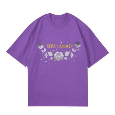 Imagem de Camiseta Su-ga Solo Agust D, camisetas soltas k-pop unissex com suporte de mercadoria estampadas camisetas de algodão, Roxa, GG