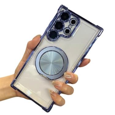 Imagem de Para Samsung S23 S24 S22 Ultra 360 Girar caixa de suporte de metal para Galaxy S24 Plus A53 A54 A55 A15 A25 Capa transparente, azul, para Samsung A54 5G