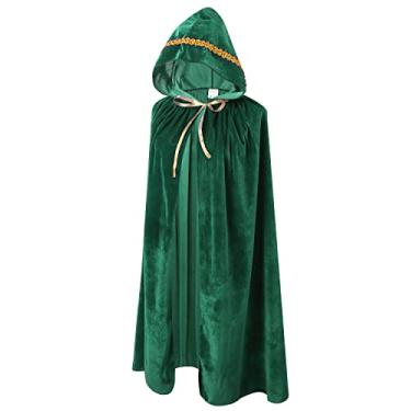 Imagem de OurLore Capa de veludo infantil com capuz unissex para cosplay infantil, fantasia de Natal, Verde escuro (renda), 100cm/39.4inch