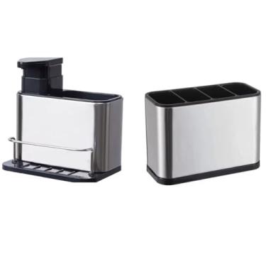 Imagem de KIT Porta Detergente Sabão Liquido e Escorredor Talher Inox