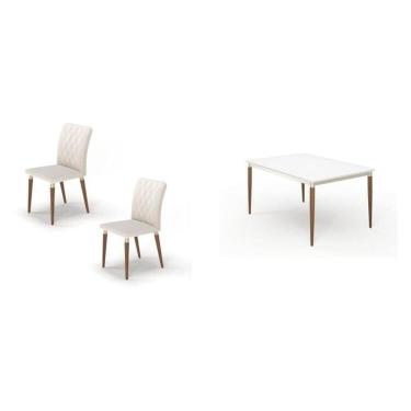 Imagem de Mesa 4 lugares com pés em Madeira Maciça Abbey e 4 Cadeiras Abbey Off-White/Natural