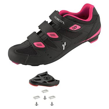 Imagem de CyclingDeal Sapatos femininos de ciclismo Road Bike Universal Cleat Mount com visual flutuante de 9 graus ARC Delta - Compatível com pedais Peloton Indoor Bikes, Preto, 8.5 US Women