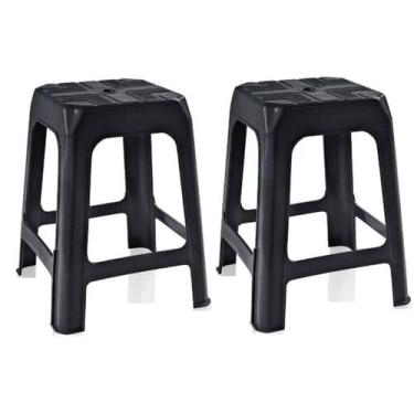 Imagem de Kit 2 Bancos Banquetas Preta Adulto Plástica 45 Cm Arqplast