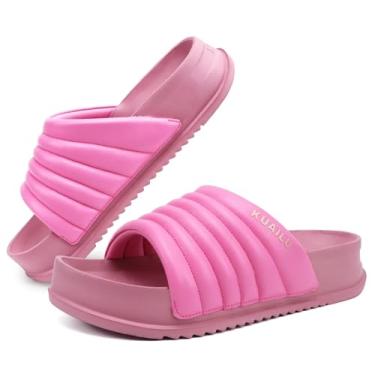 Imagem de KuaiLu Sandálias femininas com suporte de arco ortopédicas confortáveis e leves para recuperação de almofada, sandálias femininas casuais de couro para fascite plantar para uso interno e externo