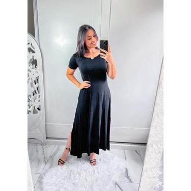 Imagem de Vestido gola canoa com bolso e fenda lateral confortavel e sosial - MK