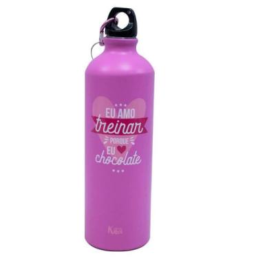 Imagem de Garrafa Rosa Alumínio Amo Treinar Amo Chocolate 750Ml - Projeto Kiwi