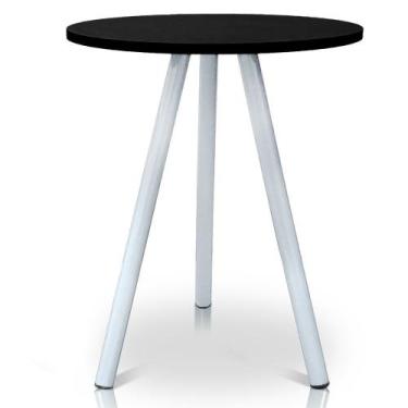 Imagem de Mesa de Canto Lateral Atlanta Tripé Redonda Tampo em MDP - Branca e Pr