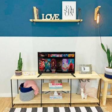 Imagem de Rack de TV Industrial de Ferro e Madeira  1,50m Natural e Preto - ArtF