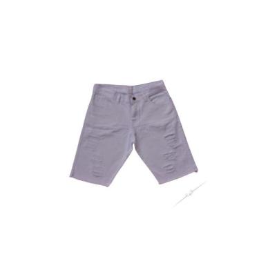 Imagem de Bermuda Short Jeans Premium Masculino Rasgada - WM, Branco, 46