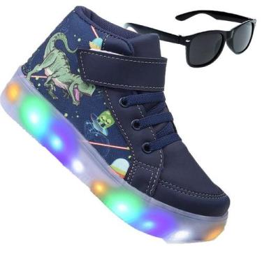 Imagem de Tenis Botinha Masculino De Led Calce Facil Infantil Dinossauro Persona