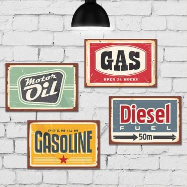 Imagem de Placa Decorativa MDF Vintage Carros Gasolina Kit 4un 30x40cm - Quartin