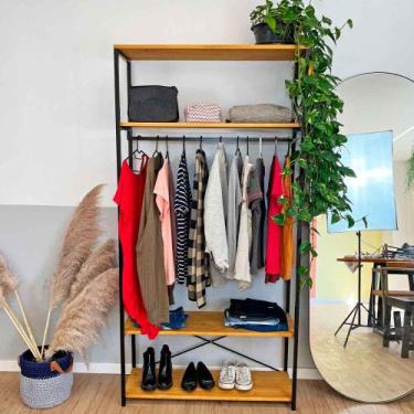 Imagem de Arara de Roupas Middle Style Industrial Ample Nozes e Preto - ArtFacto