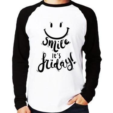 Imagem de Camiseta Raglan Smile, It's Friday! Manga Longa - Foca na Moda, Branco