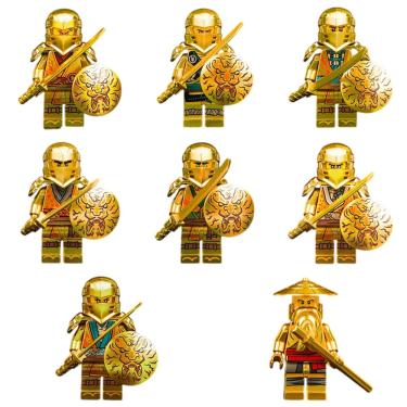 Imagem de Kit 8 Bonecos Ninjago Dourados Blocos De Montar