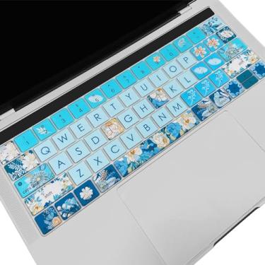 Imagem de WSLUCKO Capa de teclado para MacBook Pro 2016-2019 13 e 15 polegadas com Touch Bar (Modelo: A2159, A1989, A1990, A1706, A1707), protetor de pele de teclado de silicone fofo, Peony