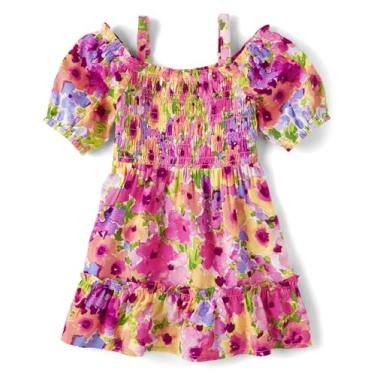 Imagem de The Children's Place Vestidos elegantes para ocasiões especiais de manga curta para meninas e crianças pequenas, Madalyn Floral Ombro Frio, 4 Anos