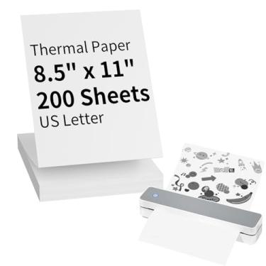 Imagem de Papel térmico, 21 x 28 cm, papel de impressão contínua 200 folhas, compatível com impressora térmica portátil A4 e outras impressoras de letras dos EUA. Papel branco 200 folhas.