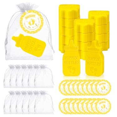 Imagem de wxfdac 50 conjuntos de lembrancinhas de festa para chá de bebê, lembrancinhas de sabão para convidados, mini sabonete perfumado feito à mão com etiquetas de agradecimento, sacos de organza para