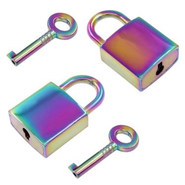 Imagem de LifCratms 2 cadeados quadrados pequenos com chaves, mini cadeado colorido para caderno, diário, caixa de joias, caixa Srorage, armário, mini bolsa
