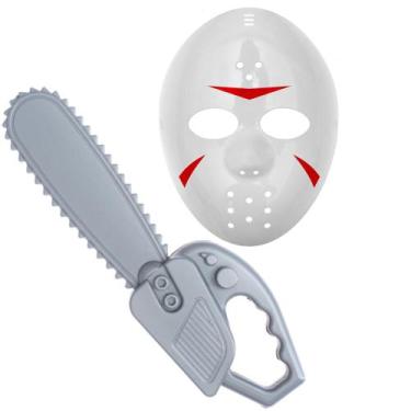 Imagem de Kit Máscara Hockey Jason com Motosserra Fantasia Festa Carnaval Dia Br