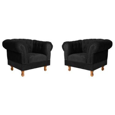 Imagem de Duas Poltronas Chesterfield Capitone Suede Preto Decorativa /  Sala, T