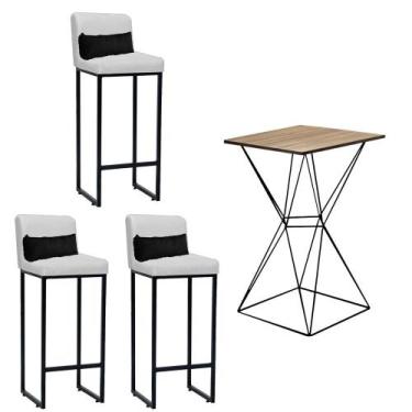 Imagem de Kit Mesa Bistrô Lucca e 3 Banqueta Lucca Tampo Madeira Ferro Preto Sin