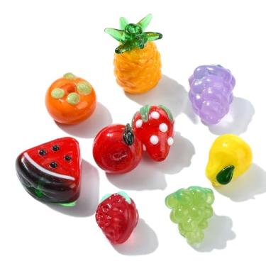 Imagem de DanLingJewelry 9 peças de contas de vidro feitas à mão com abajur, fruta, morango, abacaxi, melancia, espaçador, contas soltas, para artesanato, pulseiras, colar, fabricação de joias