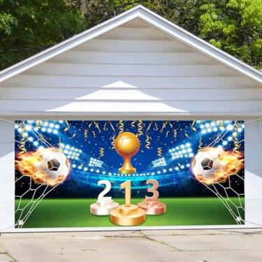 Imagem de Etsyoki Capa de porta de garagem de futebol Estádio Futebol Troféu Competição Fãs de Futebol Holofote Noturno Decoração de Porta de Garagem Fundo Adultos Homem Menino Festa de Aniversário Futebol Jogo