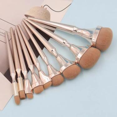 Imagem de Kit 9 Pincéis De Maquiagem Profissional Salão Cerdas De Lã