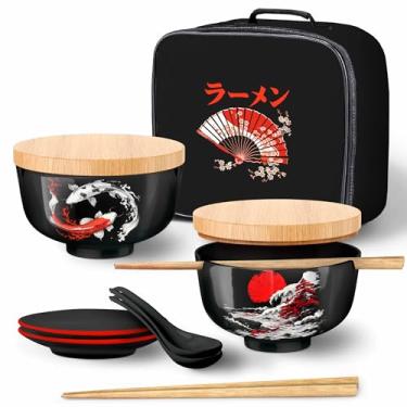 Imagem de i2 Home Conjunto de tigelas de ramen japonesas com 2 a 20 peças, 946 ml de cerâmica para micro-ondas e lava-louças, grandes tigelas de macarrão com tampa e suporte de hashi embutido, Pho, Udon,
