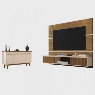 Imagem de Conjunto Painel Âmbar para TV até 65 Polegadas e Buffet Opala Pés de Madeira Móveis Bechara