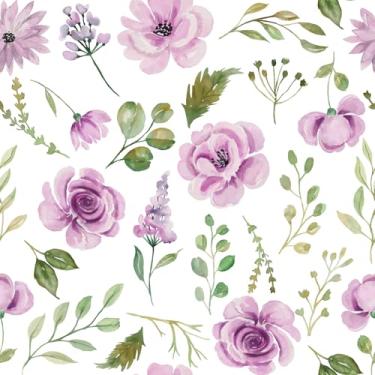 Imagem de VaryFloral Papel de parede floral peônia roxa aquarela flor folha verde papel de parede para quarto de meninas papel de contato floral decorativo para gaveta de armário, autoadesivo, removível, 30 x