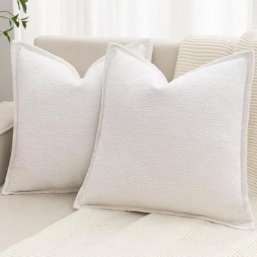 Imagem de BAOLIZEGAO Capas de almofada decorativas brancas creme, 55 x 55 cm, conjunto de 2 capas de almofada de chenille aconchegantes e texturizadas, quadradas, texturizadas, macias, fronhas para sofá-cama