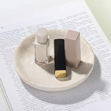 Imagem de Amaauto Prato de joias de travertino natural turco, bandeja de mármore de 14 cm, prato de bugiganga para brinco de anel, presente para mulher (travertino bege)