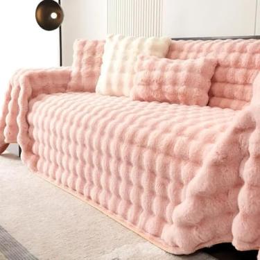 Imagem de Toalha de sofá de pelúcia, quente e fofa, manta de inverno, supermacia, macia, de veludo espesso, capa de sofá, rosa, 180 x 300 cm, 1 peça