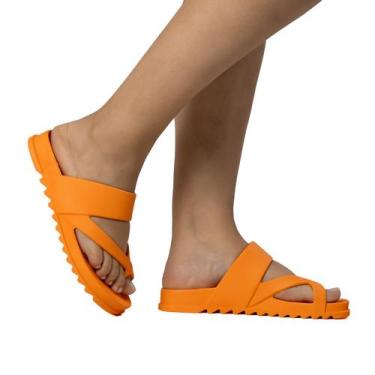 Imagem de Papete  Tiras Chinelo Slide Conforto Casual - sposatto, Laranja, 37