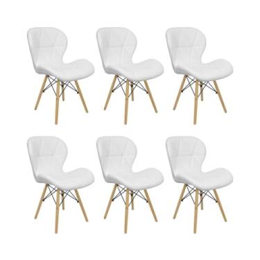 Imagem de Cadeira Estofada Eiffel Slim Wood Pés de Madeira (6, Branco, 6)