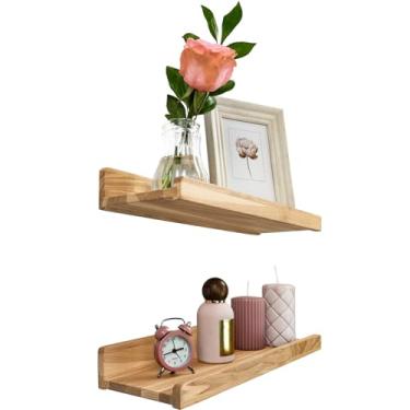 Imagem de Wood Wedge Floating Shelves for Wall, Rustic Wall Storage Shelves with Lip, Kids Bookshelf, Photo & Picture Ledge Shelves for Bedroom, Living Room, Bathroom, Kitchen, Office (Natural, 16in Set 2)